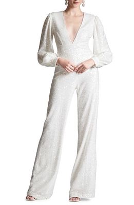 Sachin & Babi Presly Sequin Long Sleeve Jumpsuit in Clear/Ivory