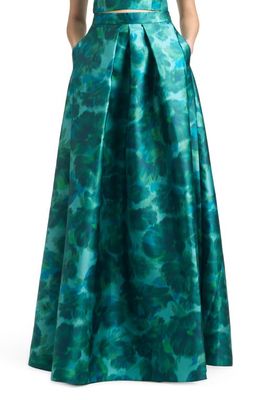 Sachin & Babi Watercolor Floral Print Maxi Skirt in Emerald Watercolor Floral