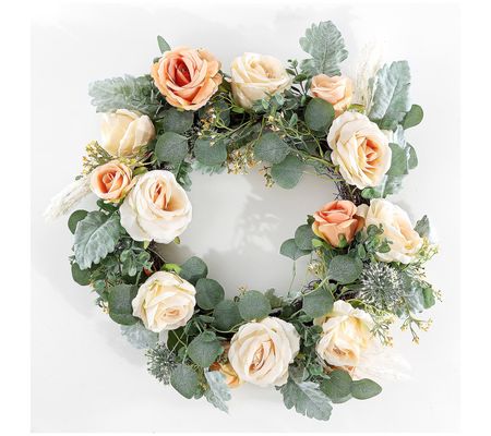Safavieh Faux 24" Rose & Eucalyptus Wreath