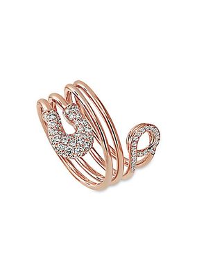 Safety Pin 18K Rose Gold & Diamond Half Pavé Ring