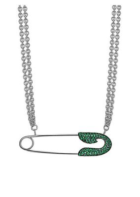 Safety Pin 18K White Gold & Tsavorite Necklace