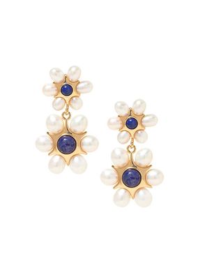 Safi 14K-Gold-Plated, Freshwater Pearl & Lapis Lazuli Drop Earrings