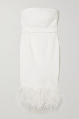 Safiyaa - Goya Strapless Feather-trimmed Crepe Midi Dress - White