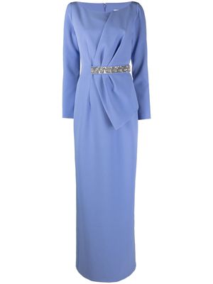 Safiyaa sequin-embellished draped-detail gown - Blue