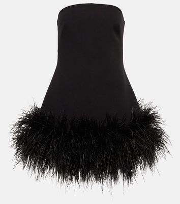Safiyaa Strapless feather-trimmed minidress