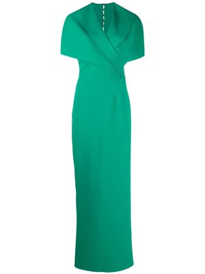 Safiyaa V-neck clap-sleeves gown - Green
