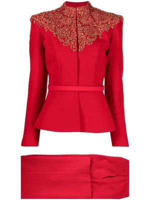 Saiid Kobeisy bead-embellished crepe trouser suit - Red