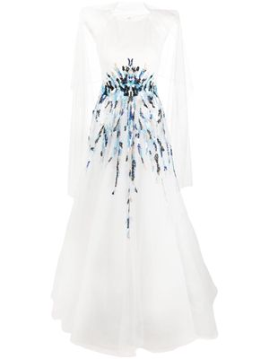Saiid Kobeisy bead-embellished tulle maxi dress - White