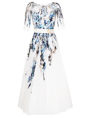 Saiid Kobeisy bead-embellished tulle midi dress - White