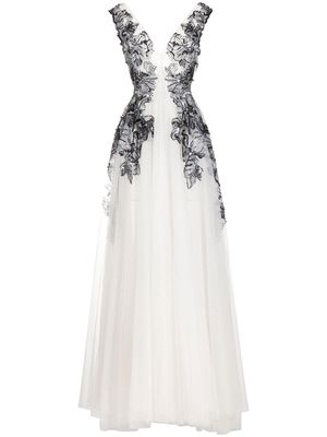 Saiid Kobeisy beaded tulle evening gown - White