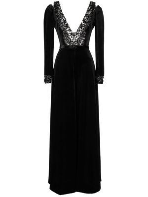 Saiid Kobeisy beaded velvet wide-leg jumpsuit - Black