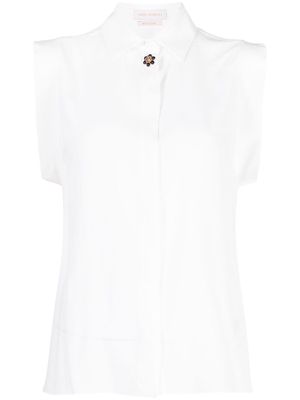 Saiid Kobeisy brooch-detail sleeveless shirt - White