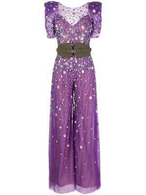 Saiid Kobeisy embellished tulle jumpsuit - Purple