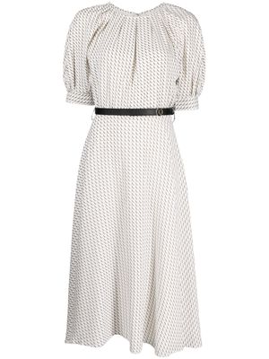 Saiid Kobeisy flared monogram pattern cotton dress - White