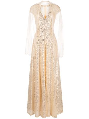 Saiid Kobeisy floral-detail sequined jumpsuit - Gold