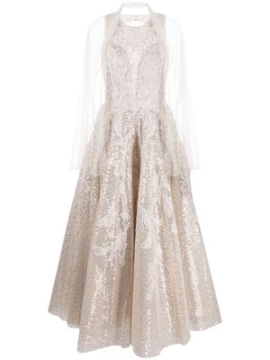 Saiid Kobeisy floral-embroidered sequin-embellished gown - Grey