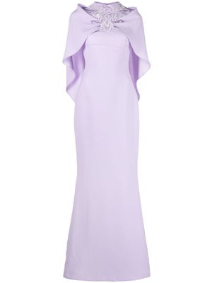 Saiid Kobeisy floral lace-detail cape-embellished gown - Purple