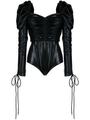 Saiid Kobeisy gathered faux-leather bodysuit - Black