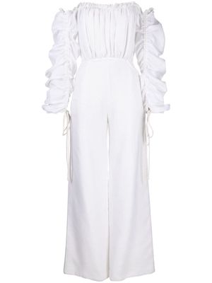 Saiid Kobeisy gathered ruffled-trim linen jumpsuit - Neutrals