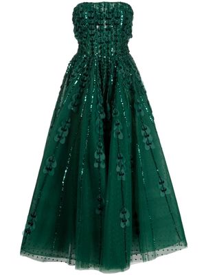 Saiid Kobeisy heart-appliqué beaded tulle dress - Green