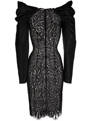 Saiid Kobeisy lace-panel shantung midi dress - Black