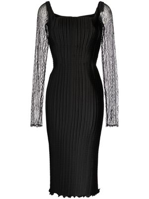 Saiid Kobeisy lace-sleeved plissé midi dress - Black