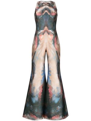 Saiid Kobeisy Mikado abstract-print piqué jumpsuit - Brown