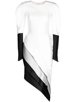 Saiid Kobeisy Mikado panelled piqué midi dress - White