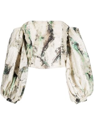 Saiid Kobeisy off-shoulder brocade cropped top - Neutrals