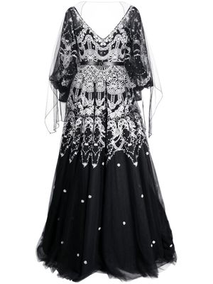 Saiid Kobeisy patterned-lace flared tulle gown - Black