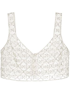 Saiid Kobeisy semi-sheer beaded cropped top - Silver