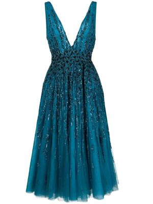 Saiid Kobeisy sequin-embellished tulle-overlay flared dress - Blue