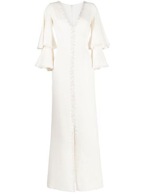 Saiid Kobeisy sequin-trimmed tiered-sleeve long dress - White