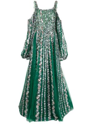 Saiid Kobeisy sequinned cold-shoulder tulle dress - Green