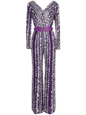 Saiid Kobeisy sequinned crepe wide-leg jumpsuit - Purple