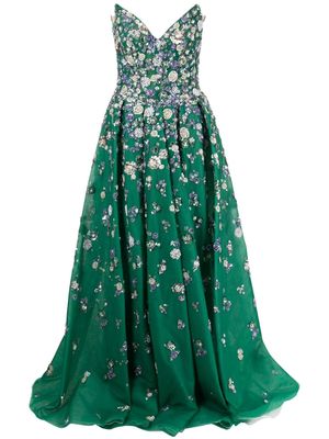 Saiid Kobeisy strapless beaded tulle gown - Green