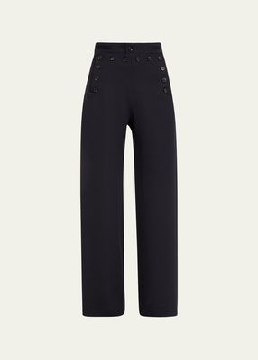 Sailor Buttoned Wide Leg Wool Trousers