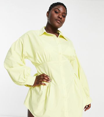 Saint Genies Plus corset long sleeve shirt dress in lemon-Yellow