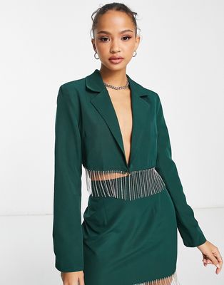 Saint Genies tailored blazer with embellishment trim in emerald green - part of a set