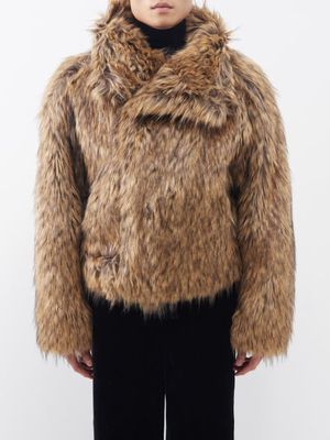 Saint Laurent - Asymmetric-collar Faux-fur Jacket - Mens - Light Brown