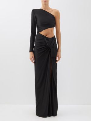 Saint Laurent - Asymmetric Cutout Jersey Gown - Womens - Black