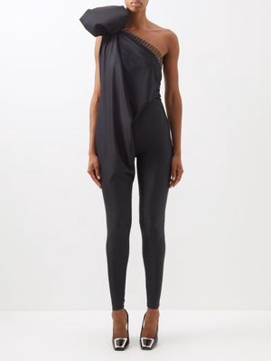 Saint Laurent - Asymmetric Draped-bodice Jersey Jumpsuit - Womens - Black