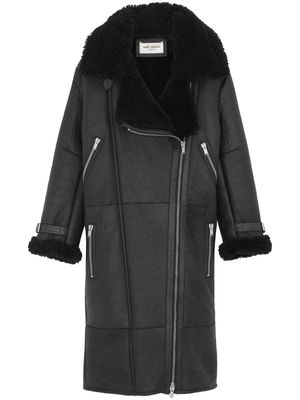 Saint Laurent asymmetrical wide-lapels midi jacket - Black