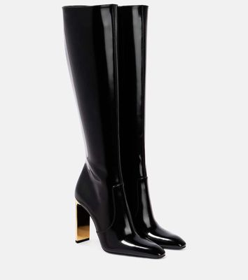 Saint Laurent Auteuil 105 glazed leather knee-high boots