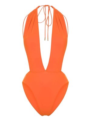 Saint Laurent backless V-halter swimsuit - Orange