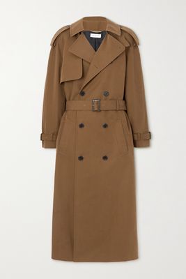SAINT LAURENT - Belted Double-breasted Cotton-twill Trench Coat - Brown
