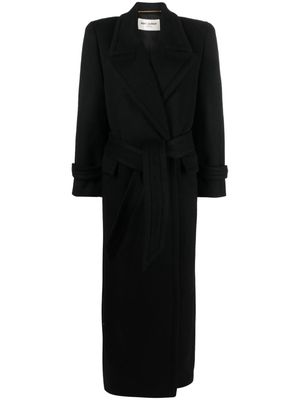 Saint Laurent belted double-breasted wool coat - Black