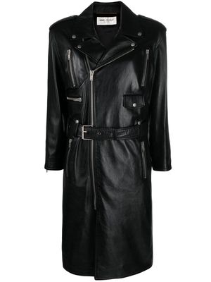 Saint Laurent belted leather biker coat - Black