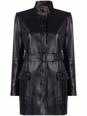 Saint Laurent belted leather coat - Black