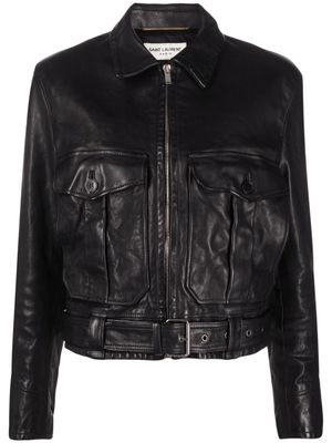 Saint Laurent belted leather jacket - Black